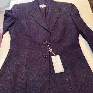 Vtg Alberto Makali Plum Animal Jacquard Longline Academia Blazer 6 Made in USA